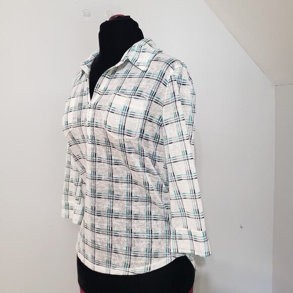 Aeropostale Striped Plaid Button Down Collared Top - Picture 4 of 11